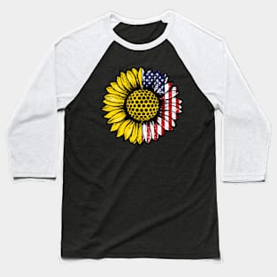 Sunflower American Flag Golf Lover Gifts 4th Of July Baseball T-Shirt